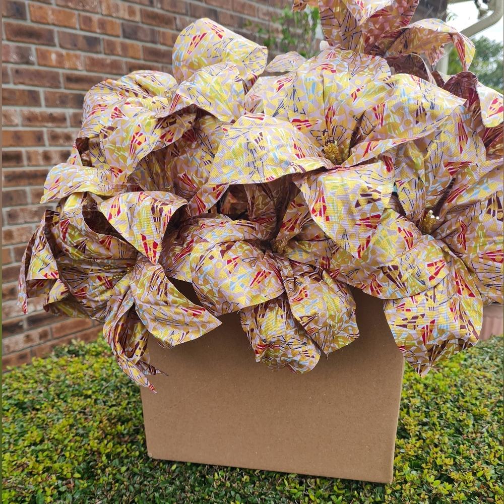 Long Stem Ankara fabric Flowers 6 pieces